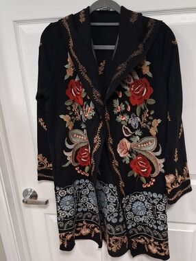 Adore Black Cardigan with Red Rose Embroidery